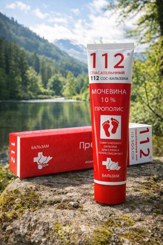 112 BALZĀMS PĒDĀM, SAUSAI, RAUPJAI, SAPLAISĀJUŠAI PĒDU UN PAPĒŽU ĀDAI AR PROPOLISU UN URĪNVIELU 10% - 75ml